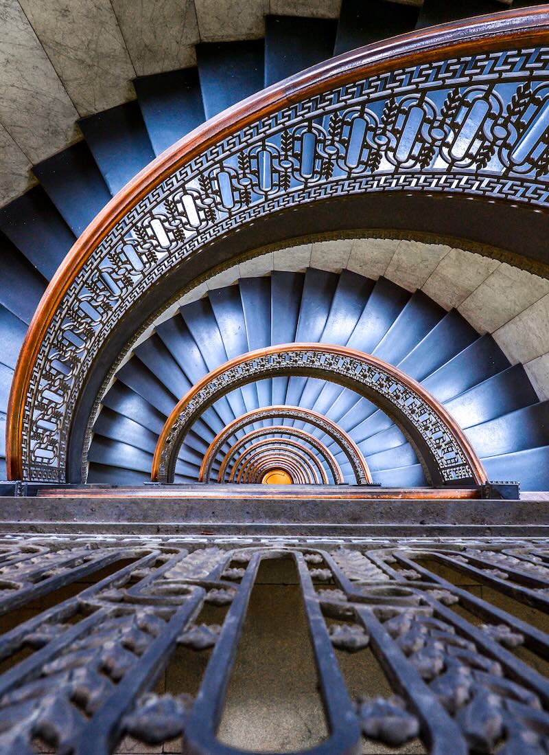 View from above of spiral stairs