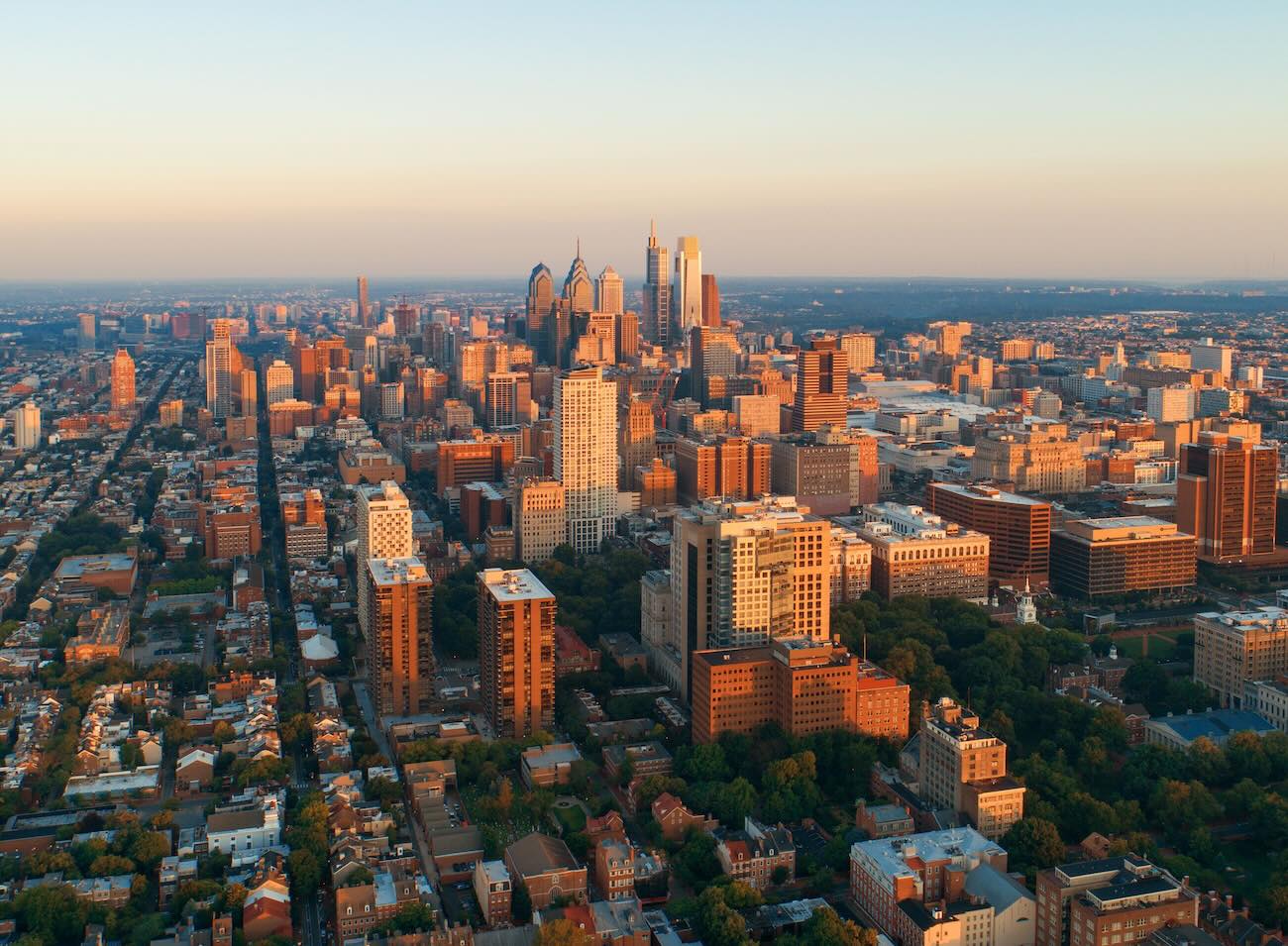 Philadelphia city skyline aerial view